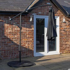 Outdoor 6 Person Rectangular Glass Top Garden Dining Table Benches & Chairs With Black Banana Parasol and Base thumbnail 3