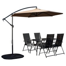 Outdoor 4 Person Rectangular Glass Top Garden Dining Table Chairs With Beige Banana Parasol and Base thumbnail 2