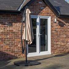 Outdoor 4 Person Rectangular Glass Top Garden Dining Table Chairs With Beige Banana Parasol and Base thumbnail 4