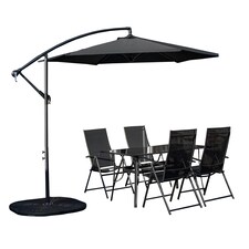 Outdoor 4 Person Rectangular Glass Top Garden Dining Table Chairs With Black Banana Parasol and Base thumbnail 2