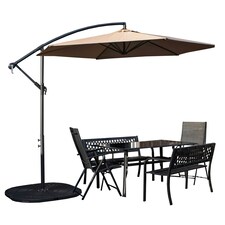 Outdoor 6 Person Rectangular Glass Top Garden Dining Table Benches & Chairs With Beige Banana Parasol and Base thumbnail 2