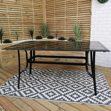 Outdoor 6 Person Rectangular Glass Top Garden Dining Table Benches & Chairs With Beige Banana Parasol and Base thumbnail 5