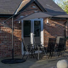 Outdoor 6 Person Rectangular Glass Top Garden Dining Table Chairs With Black Banana Parasol and Base thumbnail 3