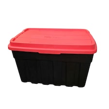 140L Black and Red Tuff Stackable Storage Box with Lid and Carry Handles Black