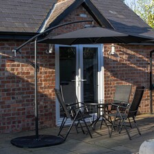Outdoor 4 Person Round Glass Top Garden Dining Table Chairs With Black Banana Parasol and Base thumbnail 2