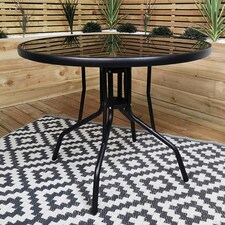 Outdoor 4 Person Round Glass Top Garden Dining Table Chairs With Black Banana Parasol and Base thumbnail 3