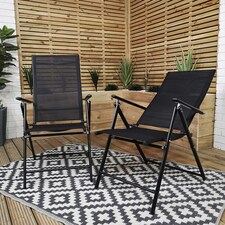 Outdoor 4 Person Round Glass Top Garden Dining Table Chairs With Black Banana Parasol and Base thumbnail 5