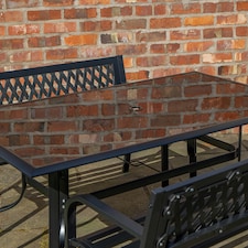 Outdoor 4 Person Rectangular Glass Top Garden Dining Table and 2 Benches Set thumbnail 4