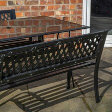 Outdoor 4 Person Rectangular Glass Top Garden Dining Table and 2 Benches Set thumbnail 5