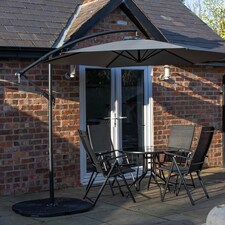 Outdoor 4 Person Round Glass Top Garden Dining Table Chairs With Grey Banana Parasol and Base thumbnail 2