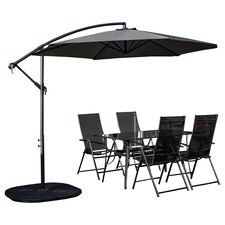 Outdoor 4 Person Rectangular Glass Top Garden Dining Table Chairs With Grey Banana Parasol and Base thumbnail 2