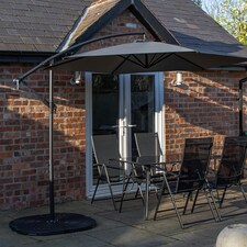 Outdoor 4 Person Rectangular Glass Top Garden Dining Table Chairs With Grey Banana Parasol and Base thumbnail 3