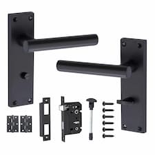 Golden Grace Victorian T-Bar Straight Door Handles Bathroom WC Toilet Complete in Matt Black with (GG) Bathroom Mortise Lock & 1 Pair of 3" Ball Bearing Hinges Black
