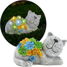 Pack of 12 Solar Cat Garden Ornament Grey | One Size