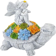 Pack of 3 Solar Turtle Fairy Garden Ornament Grey | One Size