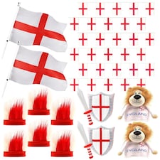 Pack of 1 14 Piece England Set - Flags, Bunting, Headbands, Inflatables & Hats Red | One Size