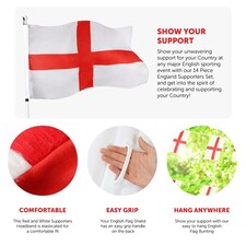 Pack of 1 14 Piece England Set - Flags, Bunting, Headbands, Inflatables & Hats Red | One Size thumbnail 2