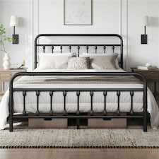 Yaheetech 5ft King Vintage Iron Platform Bed with High Headboard Black