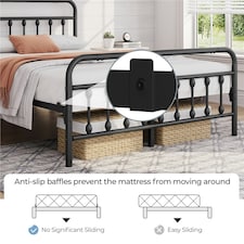 Yaheetech 5ft King Vintage Iron Platform Bed with High Headboard Black thumbnail 6