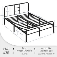 Yaheetech Romantic 5ft King Metal-Framed Bed with High Headboard Black thumbnail 3