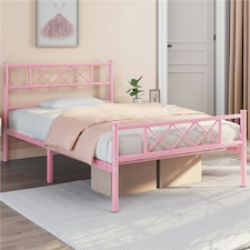 Yaheetech 3ft Single Simple Metal Bed Frame Mattress Foundation Pink