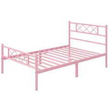 Yaheetech 3ft Single Simple Metal Bed Frame Mattress Foundation Pink thumbnail 2