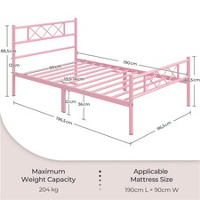 Yaheetech 3ft Single Simple Metal Bed Frame Mattress Foundation Pink thumbnail 3