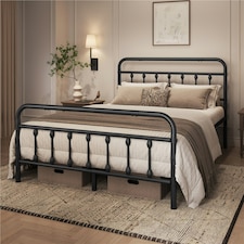 Yaheetech 4ft6 Double Vintage Iron Platform Bed with High Headboard Black