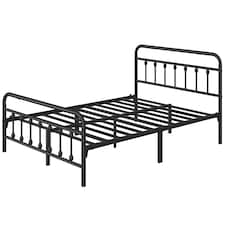 Yaheetech 4ft6 Double Vintage Iron Platform Bed with High Headboard Black thumbnail 2