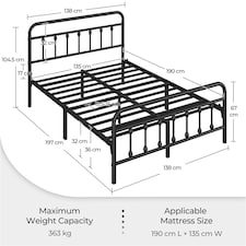 Yaheetech 4ft6 Double Vintage Iron Platform Bed with High Headboard Black thumbnail 3