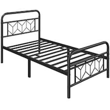 Yaheetech 3ft Single Vintage Metal Bed Frame with Diamond Pattern Headboard Black thumbnail 2