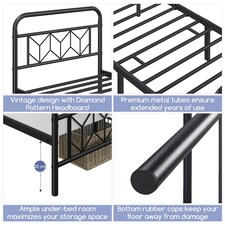 Yaheetech 3ft Single Vintage Metal Bed Frame with Diamond Pattern Headboard Black thumbnail 4