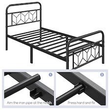 Yaheetech 3ft Single Vintage Metal Bed Frame with Diamond Pattern Headboard Black thumbnail 6