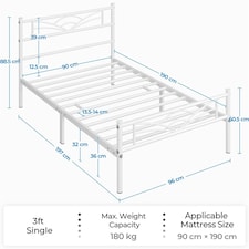 Yaheetech Metal Platform Bed Frame with Cloud-inspired Design Headboard White, 3ft Single thumbnail 3