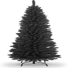 8FT Artificial Flocked Slim Christmas Pencil Tree Holiday Home Decorations with Pointed Tips and Metal Stand, Black | Black | Black