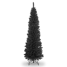 8FT Artificial Flocked Slim Christmas Pencil Tree Holiday Home Decorations with Pointed Tips and Metal Stand, Black | Black | Black thumbnail 2