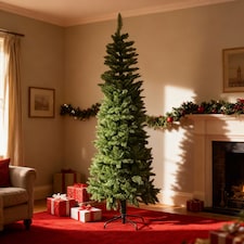 5Ft Slim Pine Green Tree Christmas Holiday Festive Xmas Home Decorations with Pencil Point Tips | Green | Green thumbnail 7