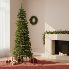 5Ft Slim Pine Green Tree Christmas Holiday Festive Xmas Home Decorations with Pencil Point Tips | Green | Green thumbnail 8