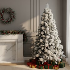 7FT Frosted Snowy Boulder Pine Helsinki Fir Green Tips Bushy Artificial Plain Christmas Tree | White | White | 7ft