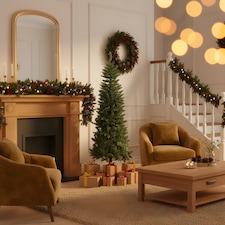 7FT Slim Pine Green Tree Christmas Holiday Festive Xmas Home Decorations with Pencil Point Tips | Green | Green | 7ft thumbnail 2