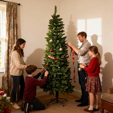 7FT Slim Pine Green Tree Christmas Holiday Festive Xmas Home Decorations with Pencil Point Tips | Green | Green | 7ft thumbnail 6