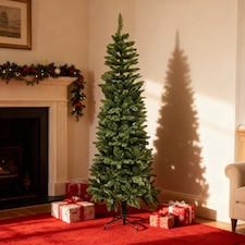 7FT Slim Pine Green Tree Christmas Holiday Festive Xmas Home Decorations with Pencil Point Tips | Green | Green | 7ft thumbnail 7