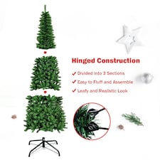 Pre-Lit Artificial Slim Christmas Green Pencil Tree Multicolour LEDs Pointed Tips with Metal Stand | Green | Green thumbnail 4