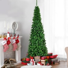 Pre-Lit Artificial Slim Christmas Green Pencil Tree Multicolour LEDs Pointed Tips with Metal Stand | Green | Green thumbnail 5