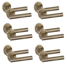 Golden Grace 6 Pair Straight T-Bar Design Classic Door Handles in Antique Brass Finish with Spindle and Fixings Bronze