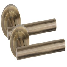 Golden Grace 4 Sets Straight T-Bar Design Door Handles in Antique Brass Finish with Tubular Latch and 1 Pair of 3" Ball Bearing Hinges Gold thumbnail 2