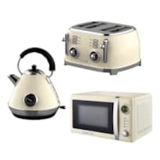 GEEPAS 1.7L Electric Kettle, 4 Slice Toaster & 20L Digital Microwave | Cream Retrovive | Cream