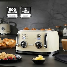 GEEPAS 1.7L Electric Kettle, 4 Slice Toaster & 20L Digital Microwave | Cream Retrovive | Cream thumbnail 2