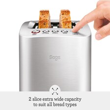 Sage The Smart Toast 2-Slice Toaster, 2 Extra-Wide Slots - A Bit More, Lift & Look, Defrost & Bagel Settings - Brushed Aluminium Silver thumbnail 2
