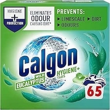Calgon Hygiene Plus Washing Machine Cleaner & Limescale Remover, Water Softener Tablets, Unscented, 65 Tablets, Pack of 1